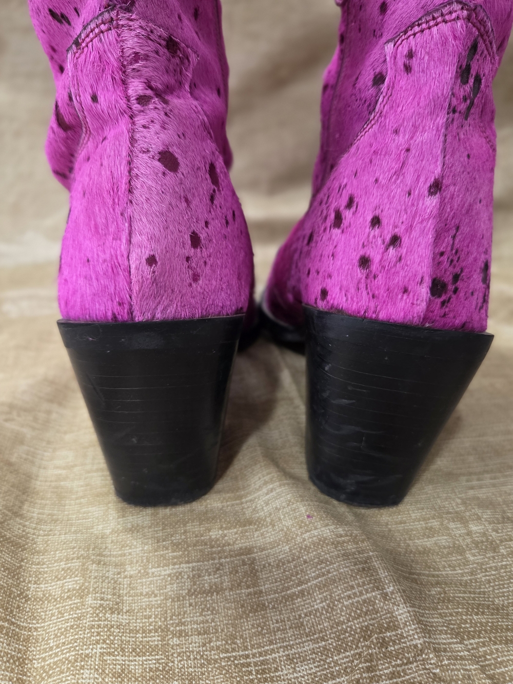 Nasty Gal Short Hair On Knee High Speckled Print Fuschia Cowboy Boots Size 7 - Picture 5 of 14